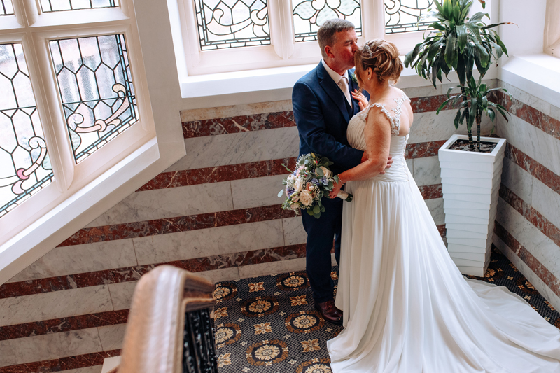 Photograph of a happy couple on their wedding day at the crown and mitre hotel in carlisle cumbria